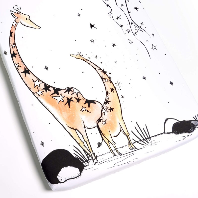 JumpOff Jo â€“ Fitted Mini Crib Sheet (24 x 38 x 5 Inches) - Fits Portable Crib, Playard, and Playpen Mattresses and Mats - Soft 100% Cotton â€“ Giraffe & A Calf - Image 4